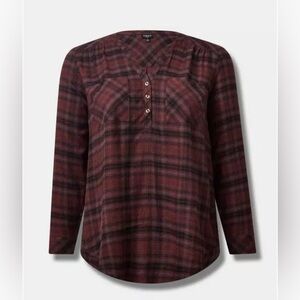 NWT Torrid Harper Softest Flannel Tunic Pullover Size 00 M/L Brown Plaid